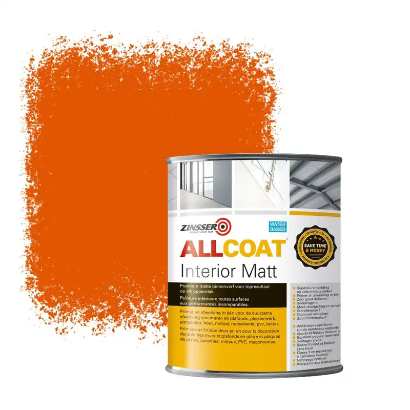 Gratis Retour Zinsser Allcoat Interior Muurverf RAL 2009 Verkeersoranje - 1 liter