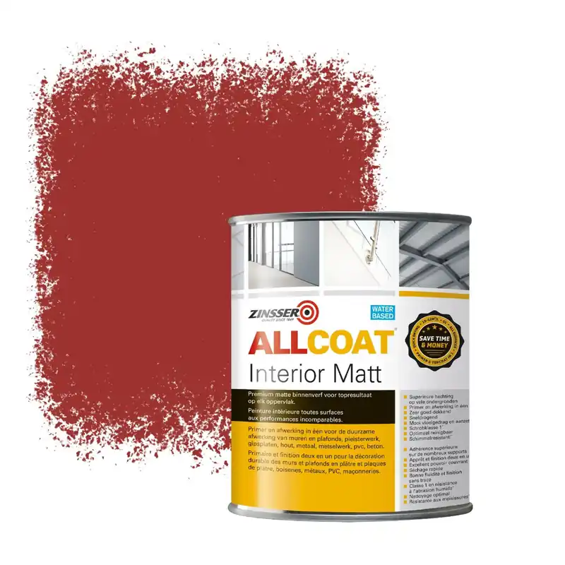 Zinsser Allcoat Interior Muurverf RAL 3013 Tomatenrood - 1 liter Bestseller