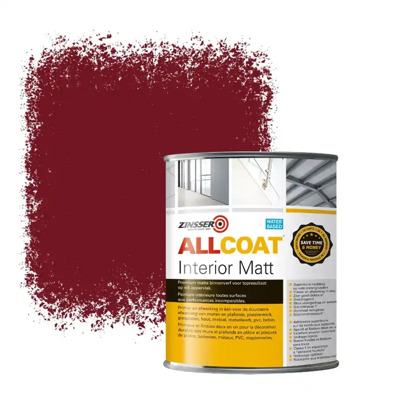 Zinsser Allcoat Interior Muurverf RAL 3032 Parelrobijnrood - 1 liter Merkproduct