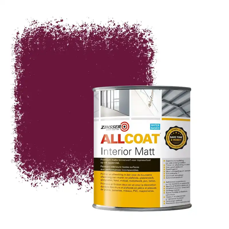 Zinsser Allcoat Interior Muurverf RAL 4004 Wijnheiderood - 1 liter Exclusieve Aanbieding