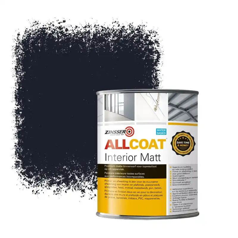 Exclusieve Aanbieding Zinsser Allcoat Interior Muurverf RAL 5004 Zwartblauw - 1 liter