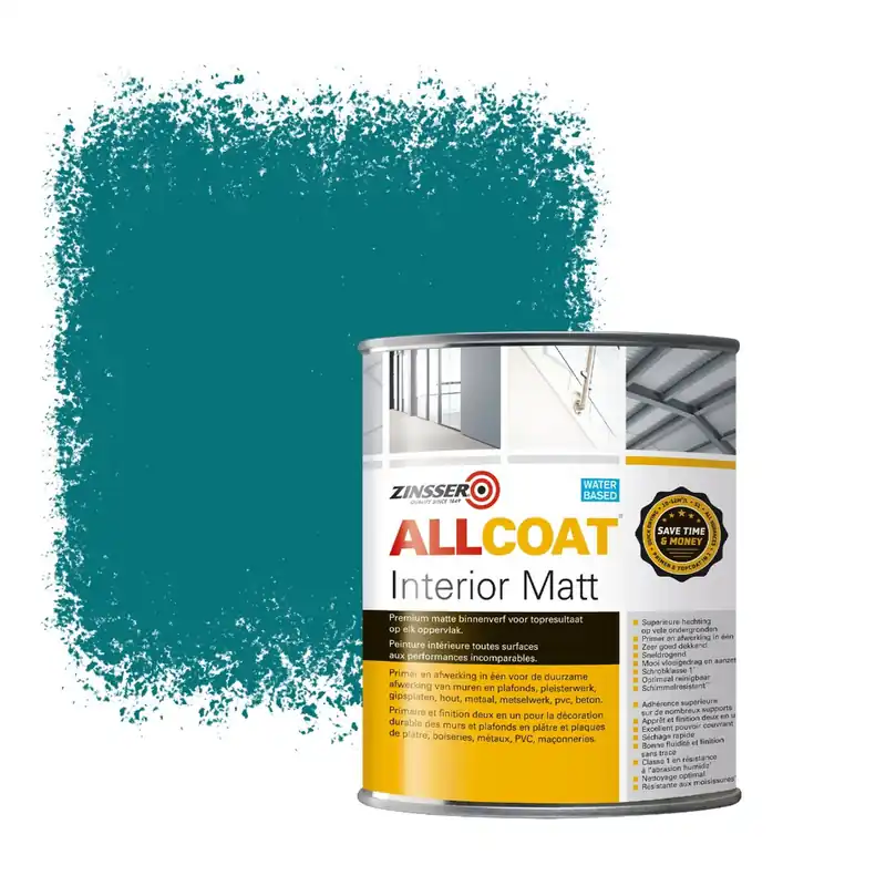 Gecertificeerd Zinsser Allcoat Interior Muurverf RAL 5021 Waterblauw - 1 liter