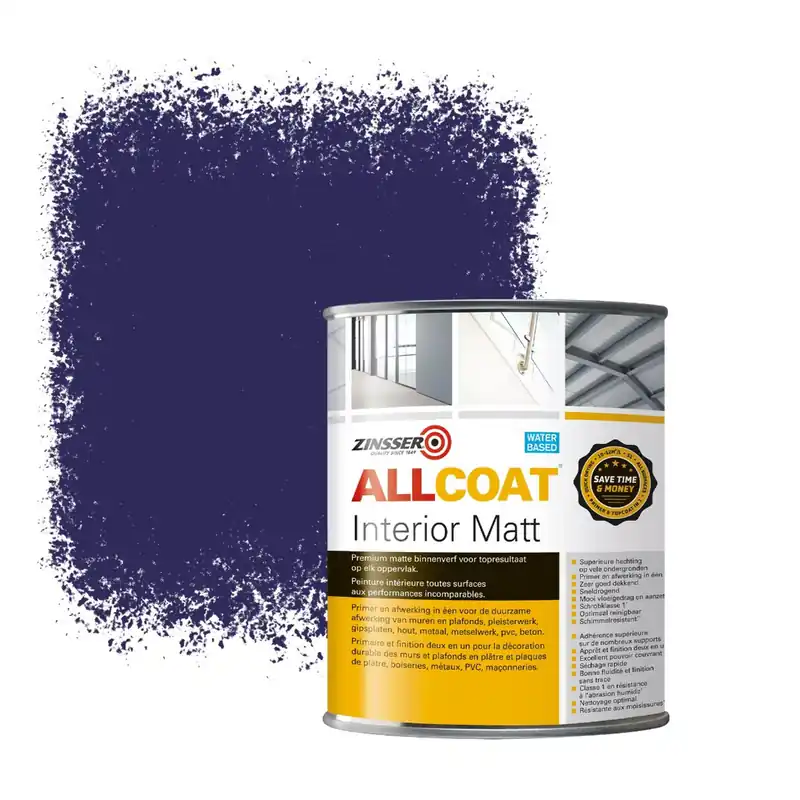 Zinsser Allcoat Interior Muurverf RAL 5022 Nachtblauw - 1 liter Snelle Levering