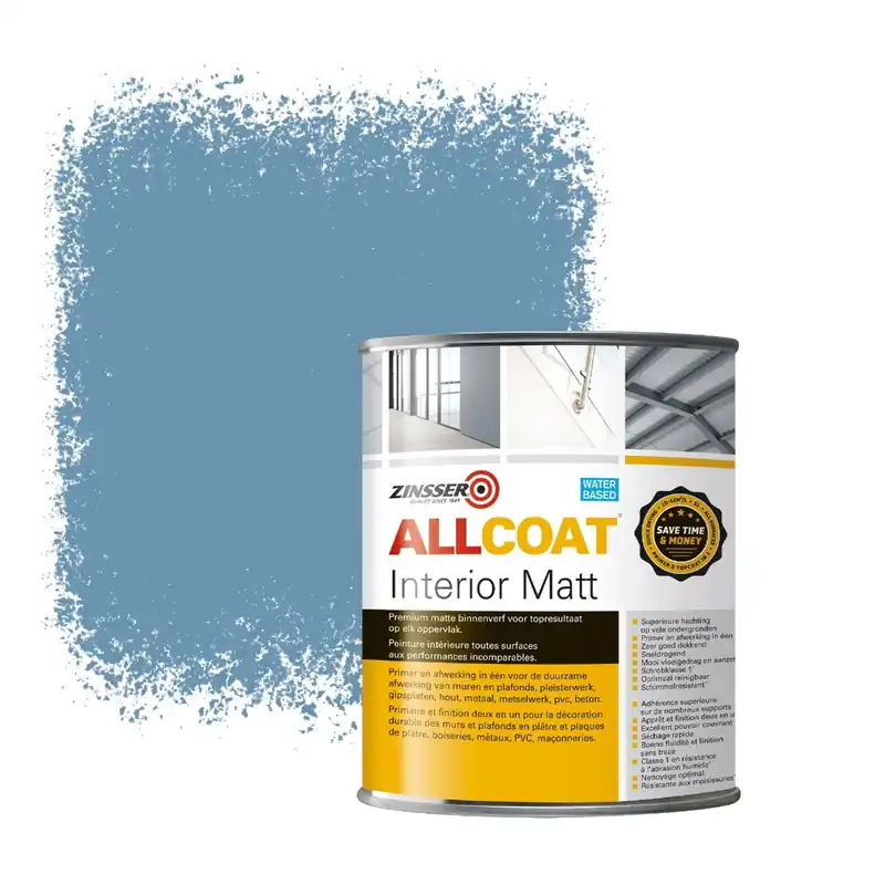 Zinsser Allcoat Interior Muurverf RAL 5024 Pastelblauw - 1 liter Lage Prijs