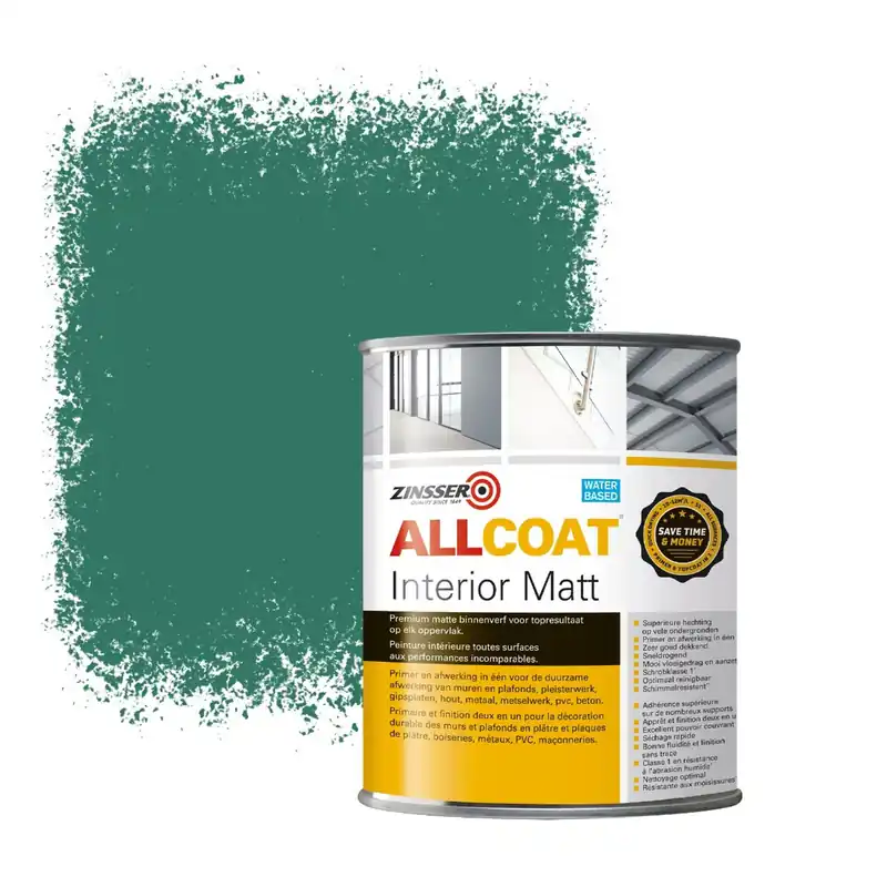 Fabrieksprijs Zinsser Allcoat Interior Muurverf RAL 6000 Patinagroen - 1 liter
