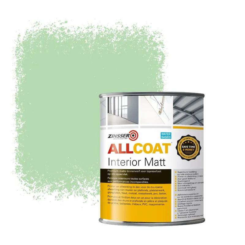 Koop Online Zinsser Allcoat Interior Muurverf RAL 6019 Pastelgroen - 1 liter