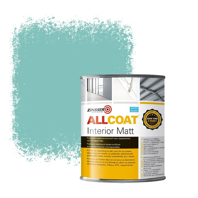 Speciale Aanbieding Zinsser Allcoat Interior Muurverf RAL 6027 Lichtgroen - 1 liter