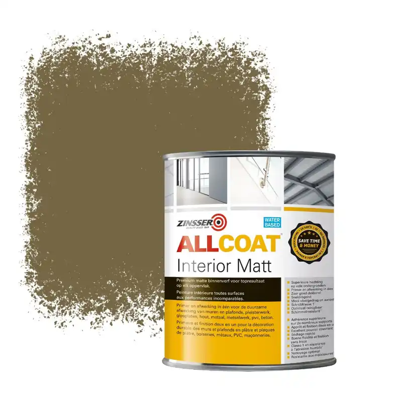 Zinsser Allcoat Interior Muurverf RAL 7008 Kaki grijs - 1 liter Gratis Retour