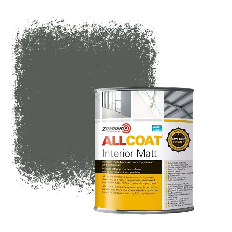 Zinsser Allcoat Interior Muurverf RAL 7010 Zeildoekgrijs - 1 liter Lage Kosten