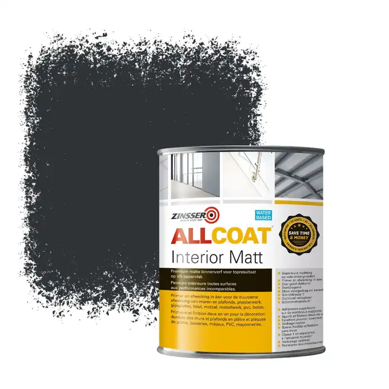 Zinsser Allcoat Interior Muurverf RAL 7021 Zwartgrijs - 1 liter Bestseller