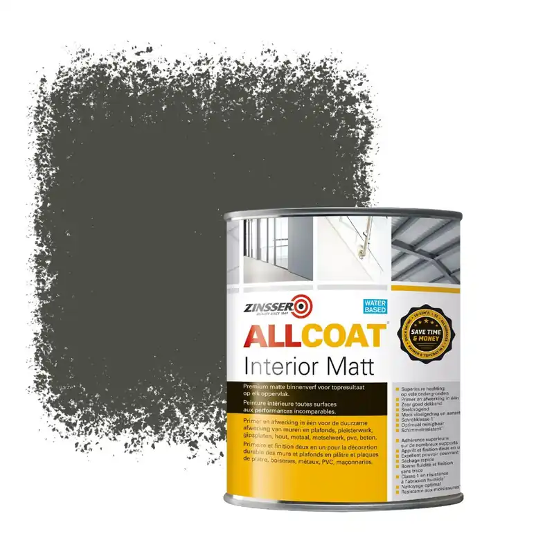 Hoge Kwaliteit Zinsser Allcoat Interior Muurverf RAL 7022 Umbra grijs - 1 liter