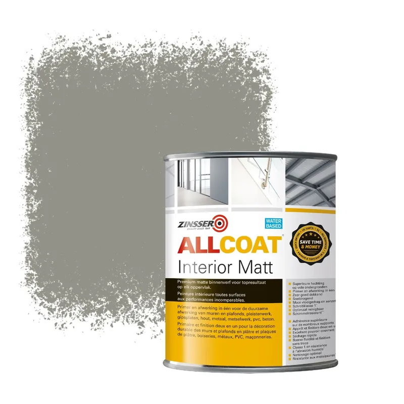 Snelle Levering Zinsser Allcoat Interior Muurverf RAL 7030 Steengrijs - 1 liter