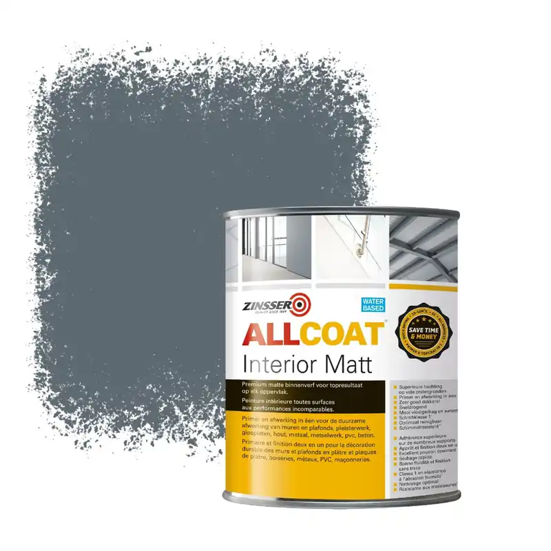 Zinsser Allcoat Interior Muurverf RAL 7031 Blauwgrijs - 1 liter Finale Uitverkoop