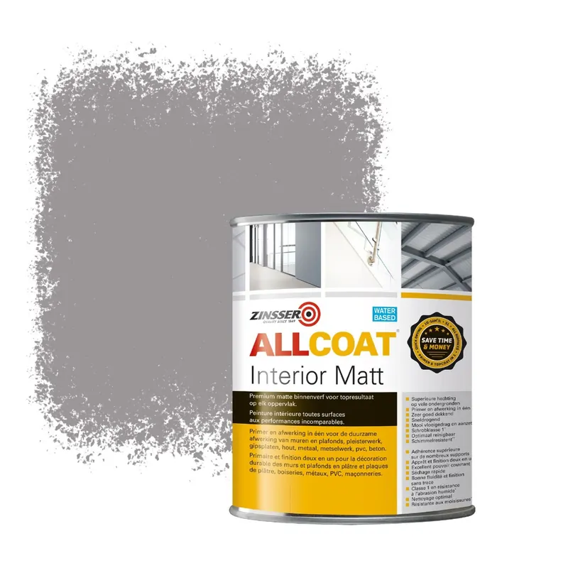 Flitsaanbieding Zinsser Allcoat Interior Muurverf RAL 7036 Platinumgrijs - 1 liter