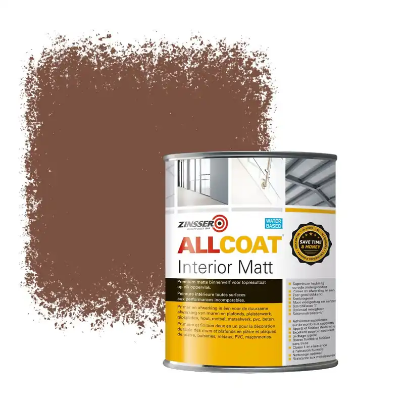 Zinsser Allcoat Interior Muurverf RAL 8002 Signaalbruin - 1 liter Flitsaanbieding