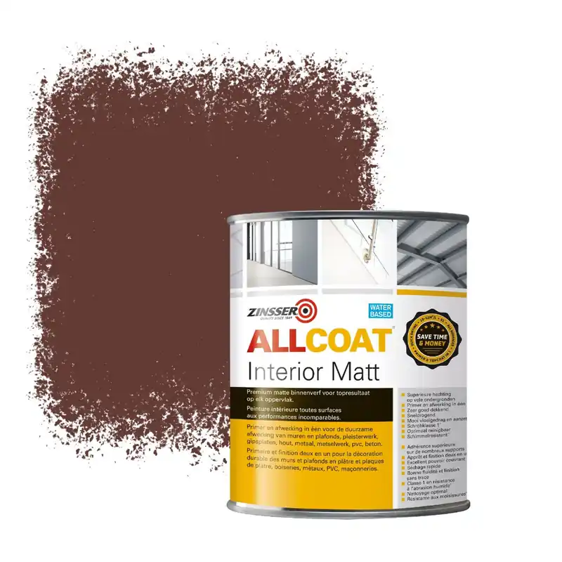 Superprijs Zinsser Allcoat Interior Muurverf RAL 8015 Kastanjebruin - 1 liter