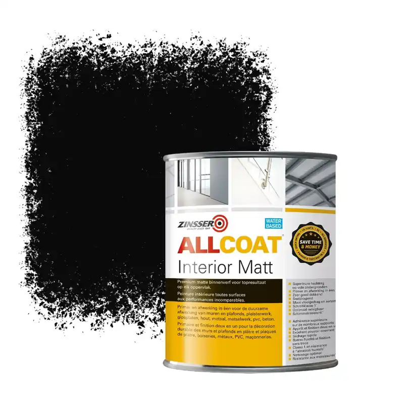 Zinsser Allcoat Interior Muurverf RAL 9005 Gitzwart - 1 liter Goedkoop