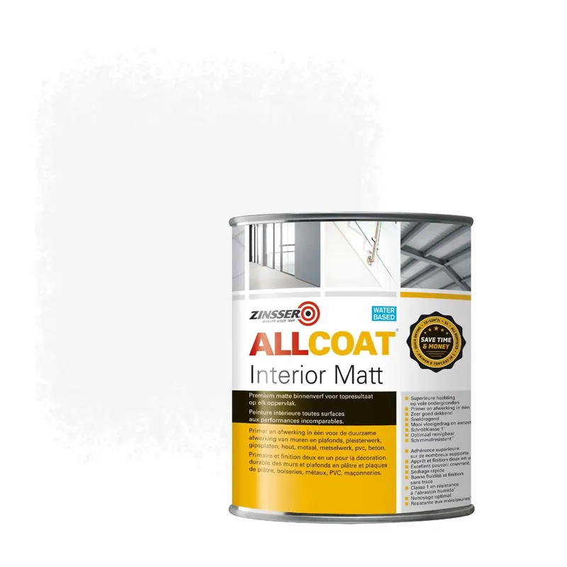 Zinsser Allcoat Interior Muurverf RAL 9016 Verkeerswit - 1 liter Beste Prijs