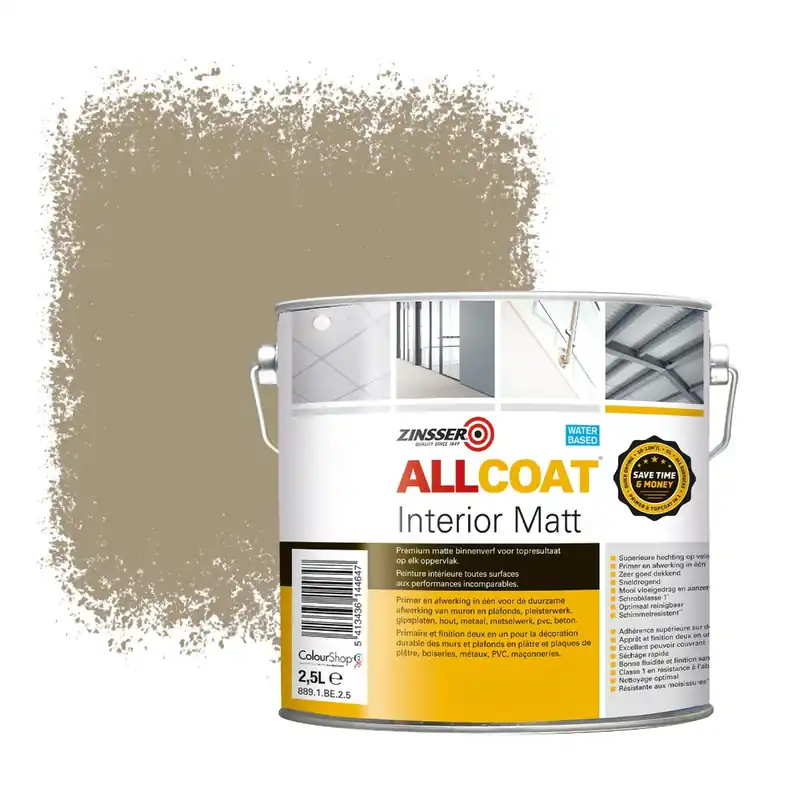 Voordeelprijs Zinsser Allcoat Interior Muurverf RAL 1019 Grijsbeige - 2,5 liter