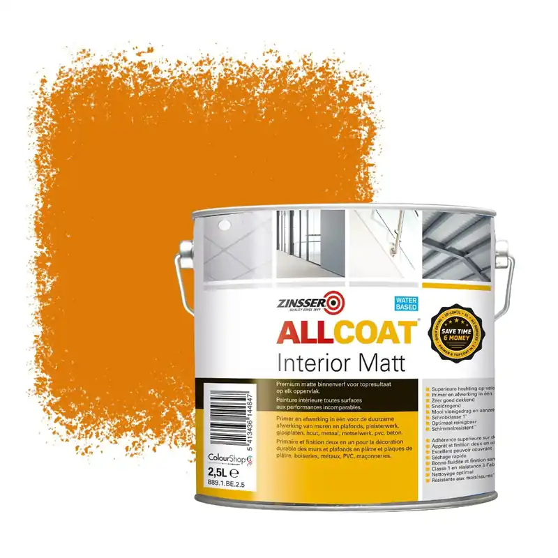 Zinsser Allcoat Interior Muurverf RAL 2000 Geeloranje - 2,5 liter Koopje