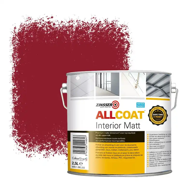 Zinsser Allcoat Interior Muurverf RAL 3003 Robijnrood - 2,5 liter Lage Prijs