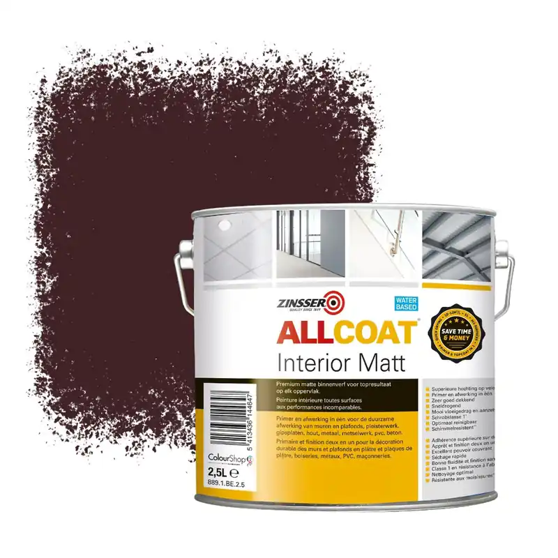 Meest Verkocht Zinsser Allcoat Interior Muurverf RAL 3007 Zwartrood - 2,5 liter