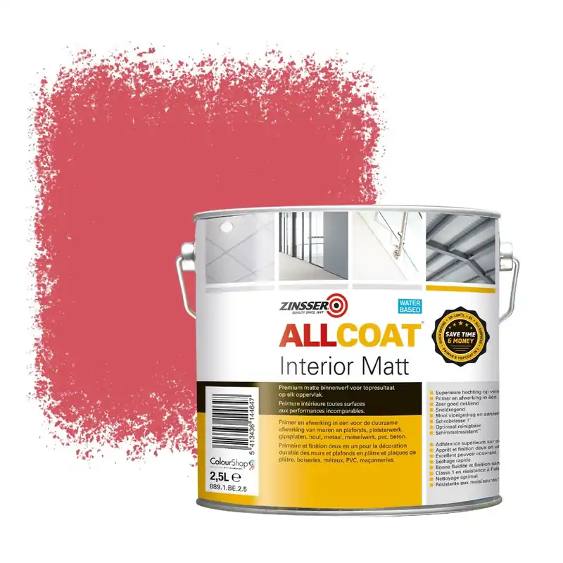 Bestseller Zinsser Allcoat Interior Muurverf RAL 3017 Roze - 2,5 liter