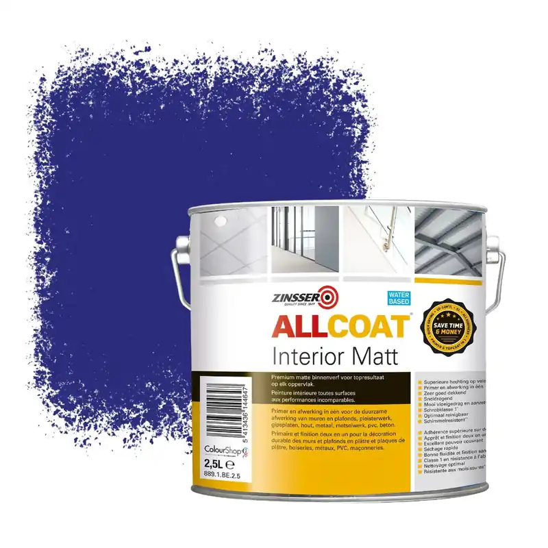 Zinsser Allcoat Interior Muurverf RAL 5002 Ultramarijn blauw - 2,5 liter Koop Online