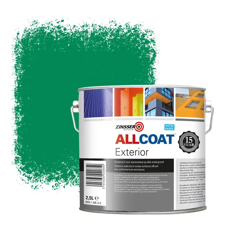 Zinsser Allcoat Exterior Muurverf RAL 6024 Verkeersgroen - 2,5 liter Lage Prijs