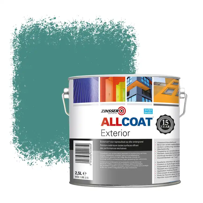 Koop Vandaag Zinsser Allcoat Exterior Muurverf RAL 6033 Mintturkoois - 2,5 liter