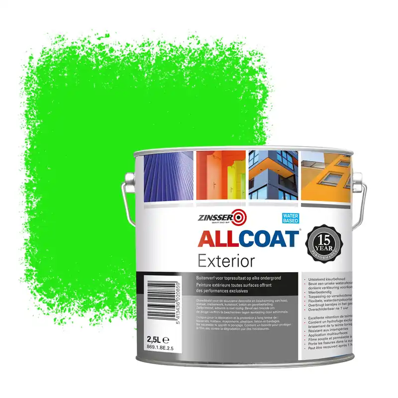 Merkproduct Zinsser Allcoat Exterior Muurverf RAL 6037 Zuivergroen - 2,5 liter