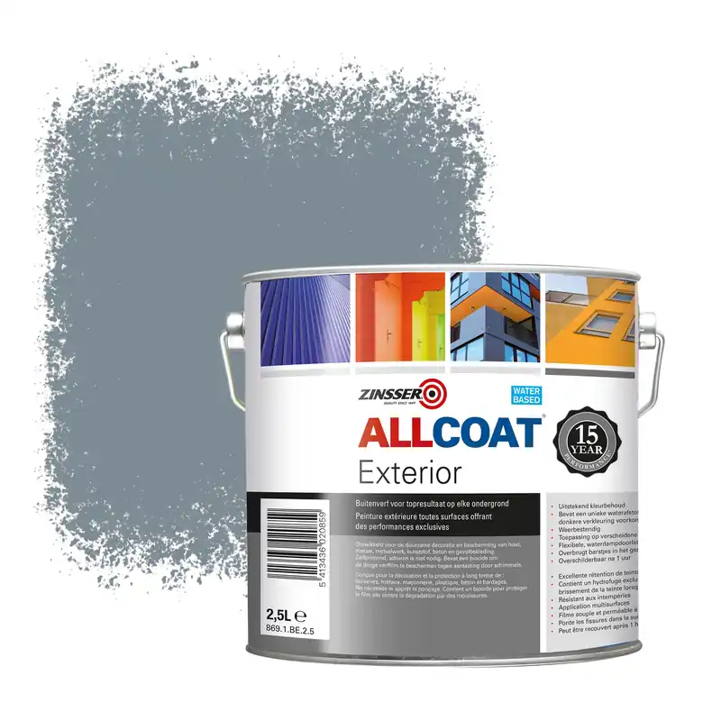 Exclusieve Aanbieding Zinsser Allcoat Exterior Muurverf RAL 7000 Eekhoorngrijs - 2,5 liter