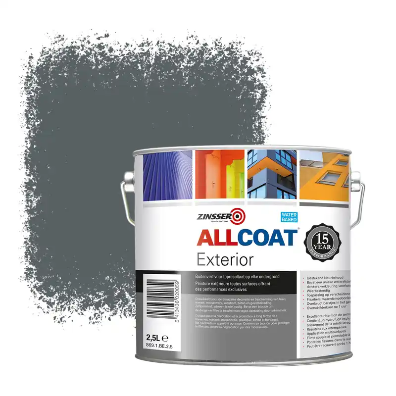 Fabrieksprijs Zinsser Allcoat Exterior Muurverf RAL 7012 Basaltgrijs - 2,5 liter