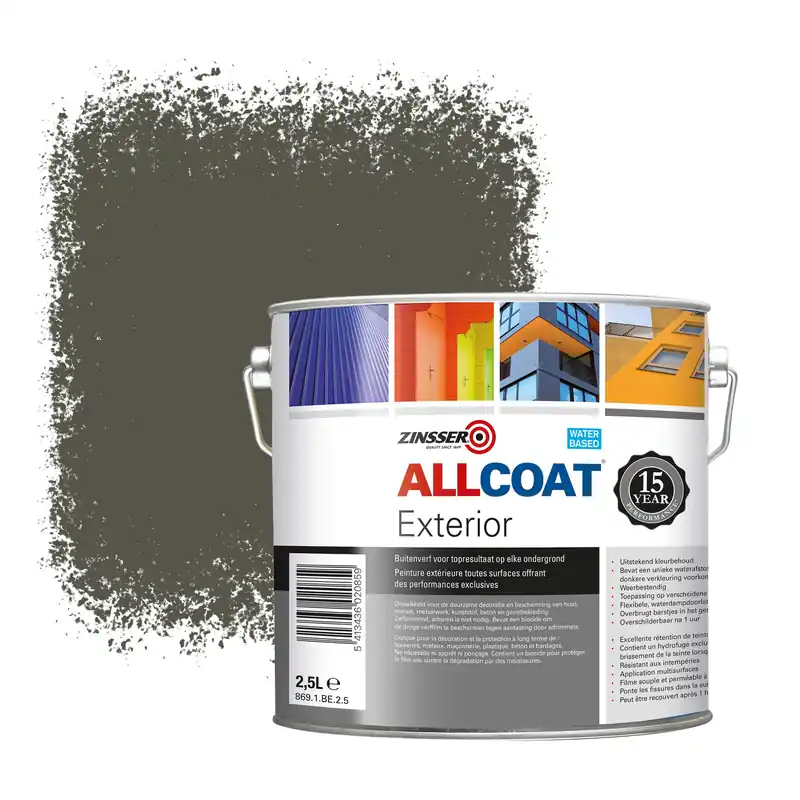 Zinsser Allcoat Exterior Muurverf RAL 7013 Bruingrijs - 2,5 liter Premium