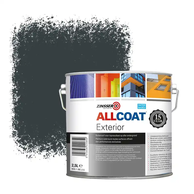 Zinsser Allcoat Exterior Muurverf RAL 7016 Antracietgrijs - 2,5 liter Lage Kosten
