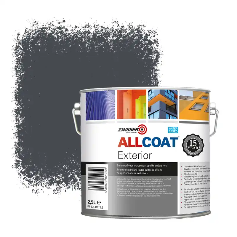 Zinsser Allcoat Exterior Muurverf RAL 7024 Grafietgrijs - 2,5 liter Gereduceerde Prijs