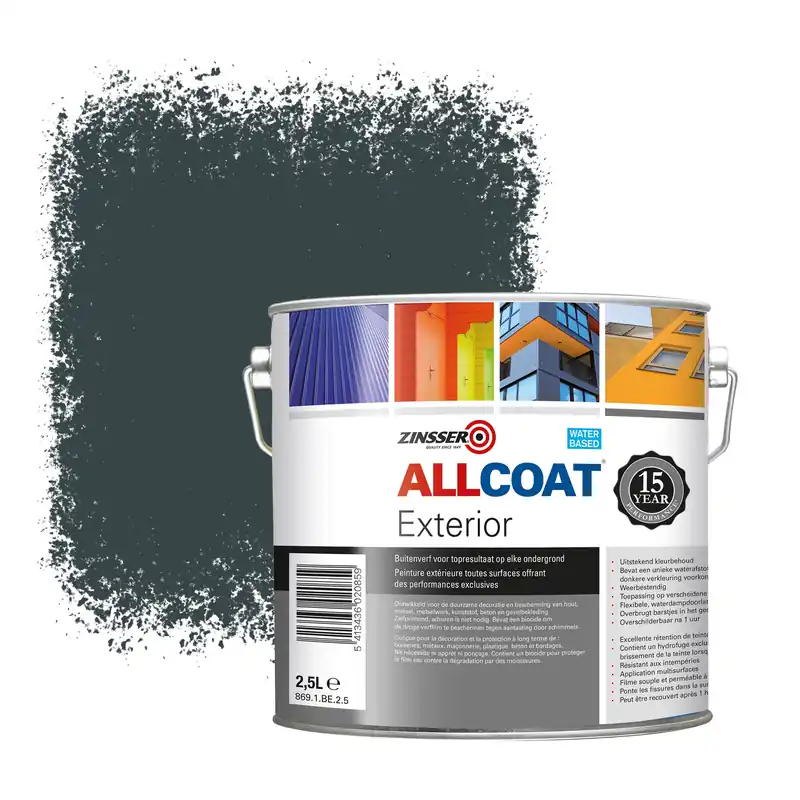Zinsser Allcoat Exterior Muurverf RAL 7026 Granietgrijs - 2,5 liter Bestseller