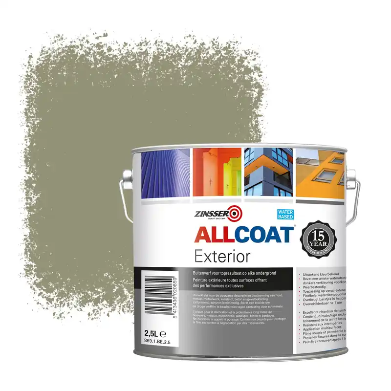 Zinsser Allcoat Exterior Muurverf RAL 7034 Geelgrijs - 2,5 liter Bestseller