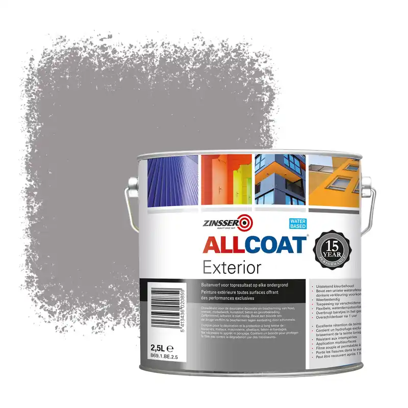 Laatste Versie Zinsser Allcoat Exterior Muurverf RAL 7036 Platinumgrijs - 2,5 liter