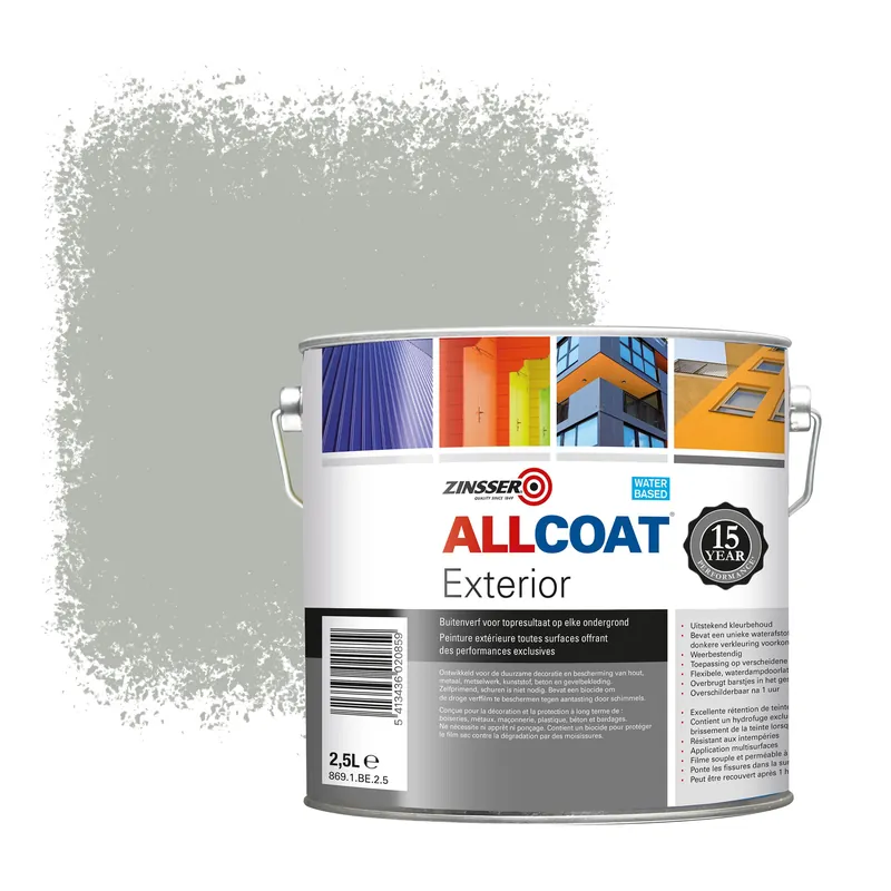Flitsaanbieding Zinsser Allcoat Exterior Muurverf RAL 7038 Agaatgrijs - 2,5 liter