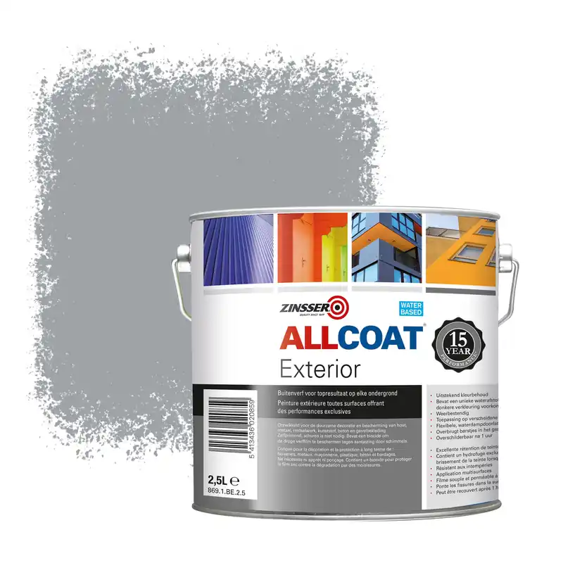 Zinsser Allcoat Exterior Muurverf RAL 7040 Ramengrijs - 2,5 liter Actieprijs