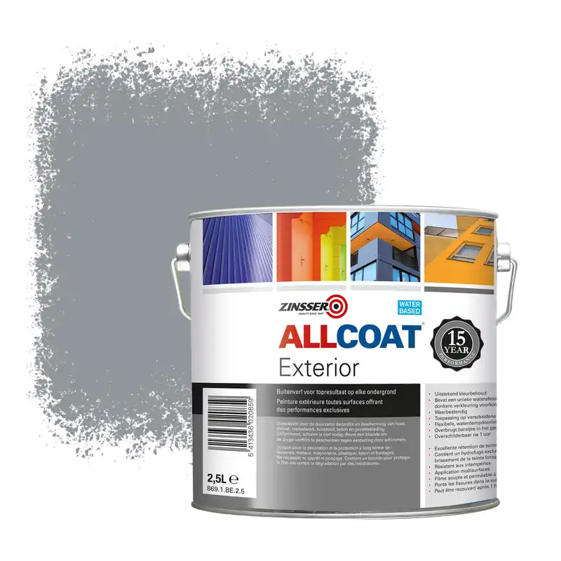 Zinsser Allcoat Exterior Muurverf RAL 7045 Telegrijs 1 - 2,5 liter Direct Verzonden