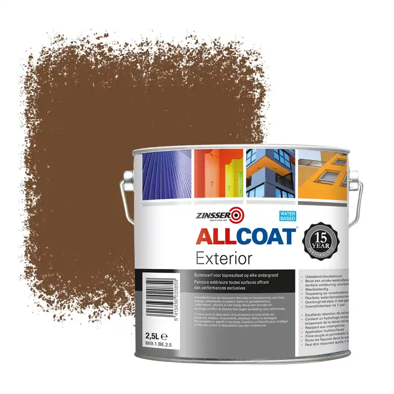 Zinsser Allcoat Exterior Muurverf RAL 8007 Reebruin - 2,5 liter Gecertificeerd