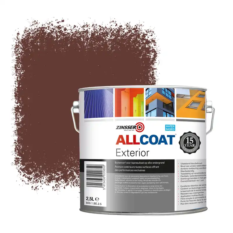 Zinsser Allcoat Exterior Muurverf RAL 8015 Kastanjebruin - 2,5 liter Seizoensaanbieding