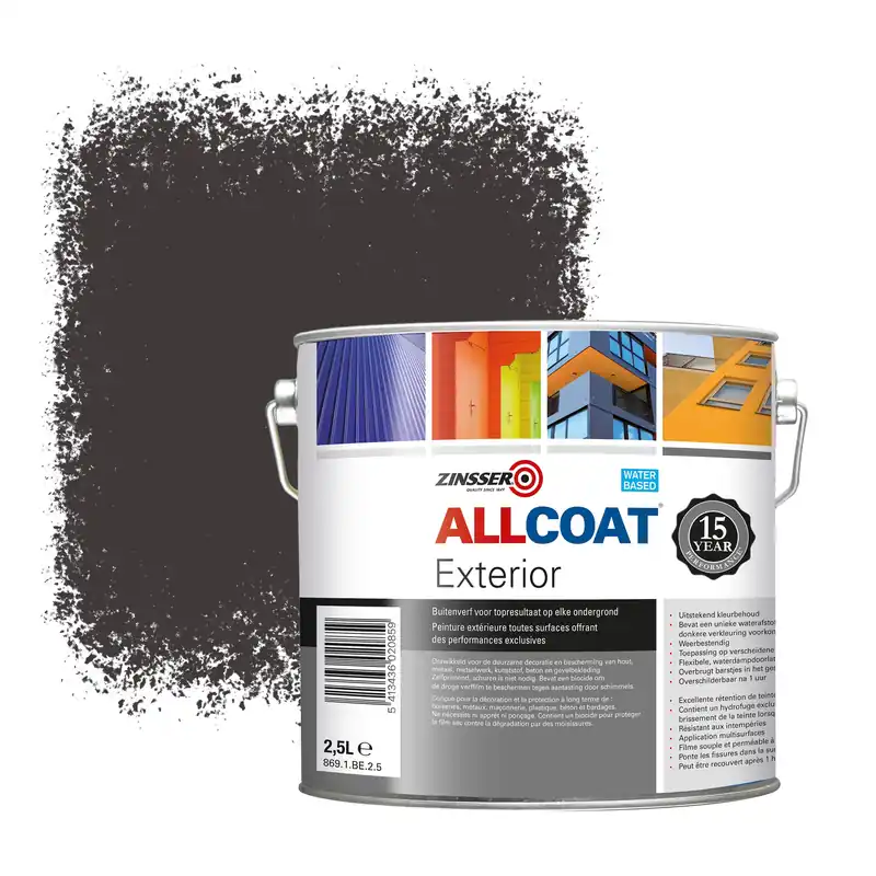 Zinsser Allcoat Exterior Muurverf RAL 8019 Grijsbruin - 2,5 liter Beperkt Aanbod
