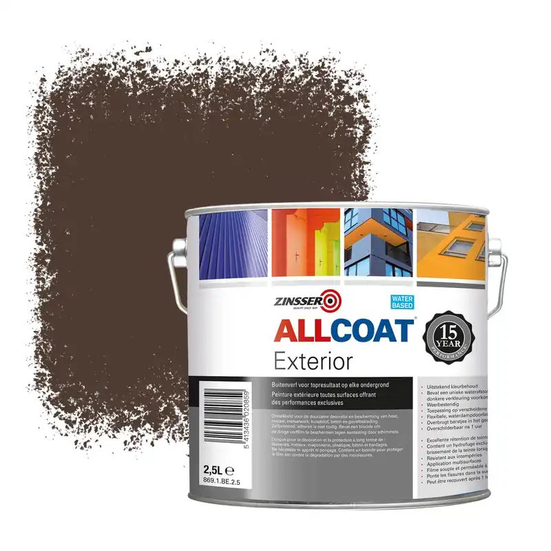 Zinsser Allcoat Exterior Muurverf RAL 8028 Terrabruin - 2,5 liter Dagaanbieding