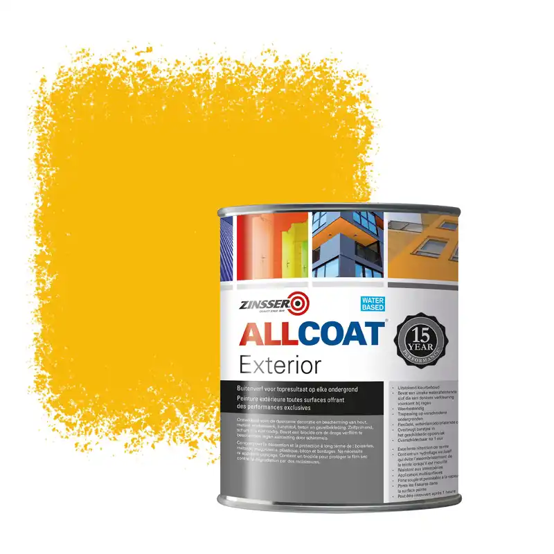 Fabrieksprijs Zinsser Allcoat Exterior Muurverf RAL 1003 Signaalgeel - 1 liter