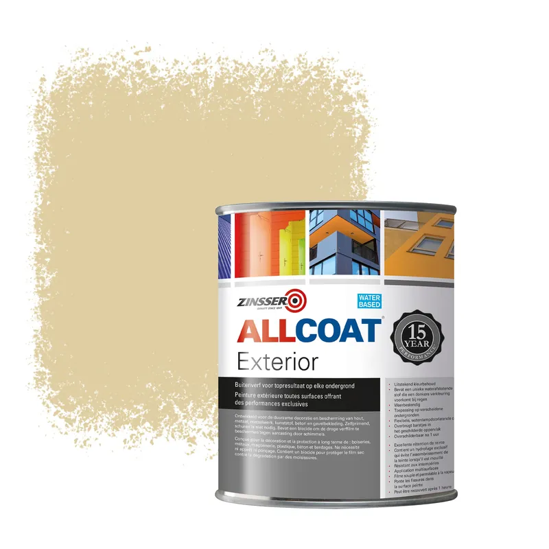 Beperkt Aanbod Zinsser Allcoat Exterior Muurverf RAL 1014 Ivoorkleurig - 1 liter