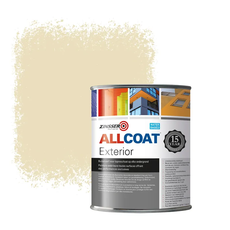 Zinsser Allcoat Exterior Muurverf RAL 1015 Licht ivoorkleurig - 1 liter Dagaanbieding