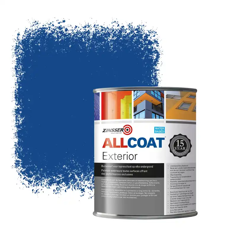 Zinsser Allcoat Exterior Muurverf RAL 5005 Signaalblauw - 1 liter Beste Prijs